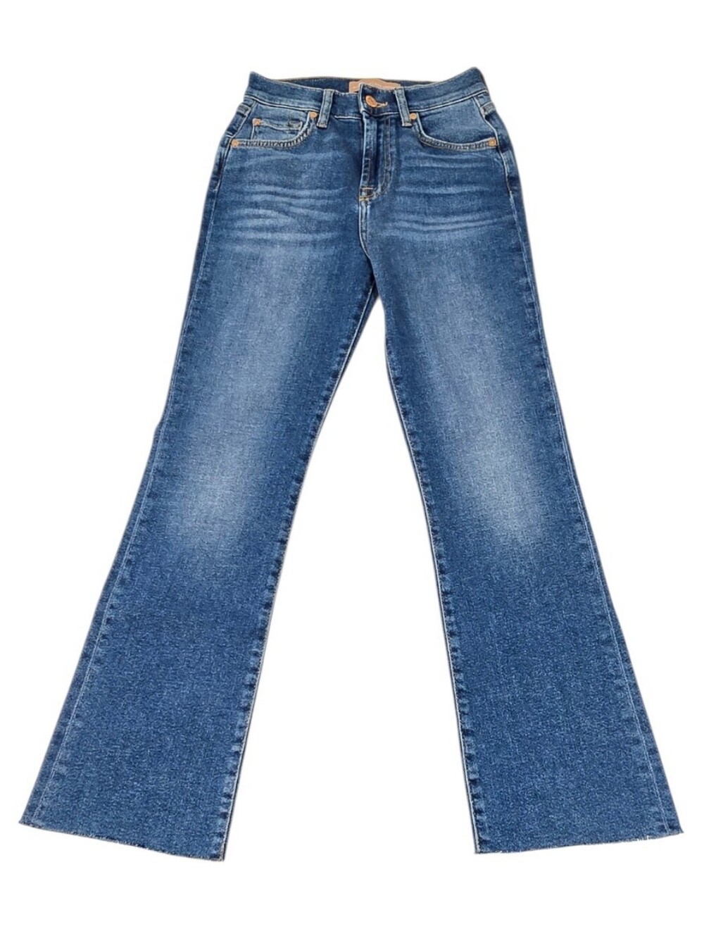7 For All Mankind HW Slim Kick Crop Flare Jeans Luxe Vintage Stretch Raw Hem 25